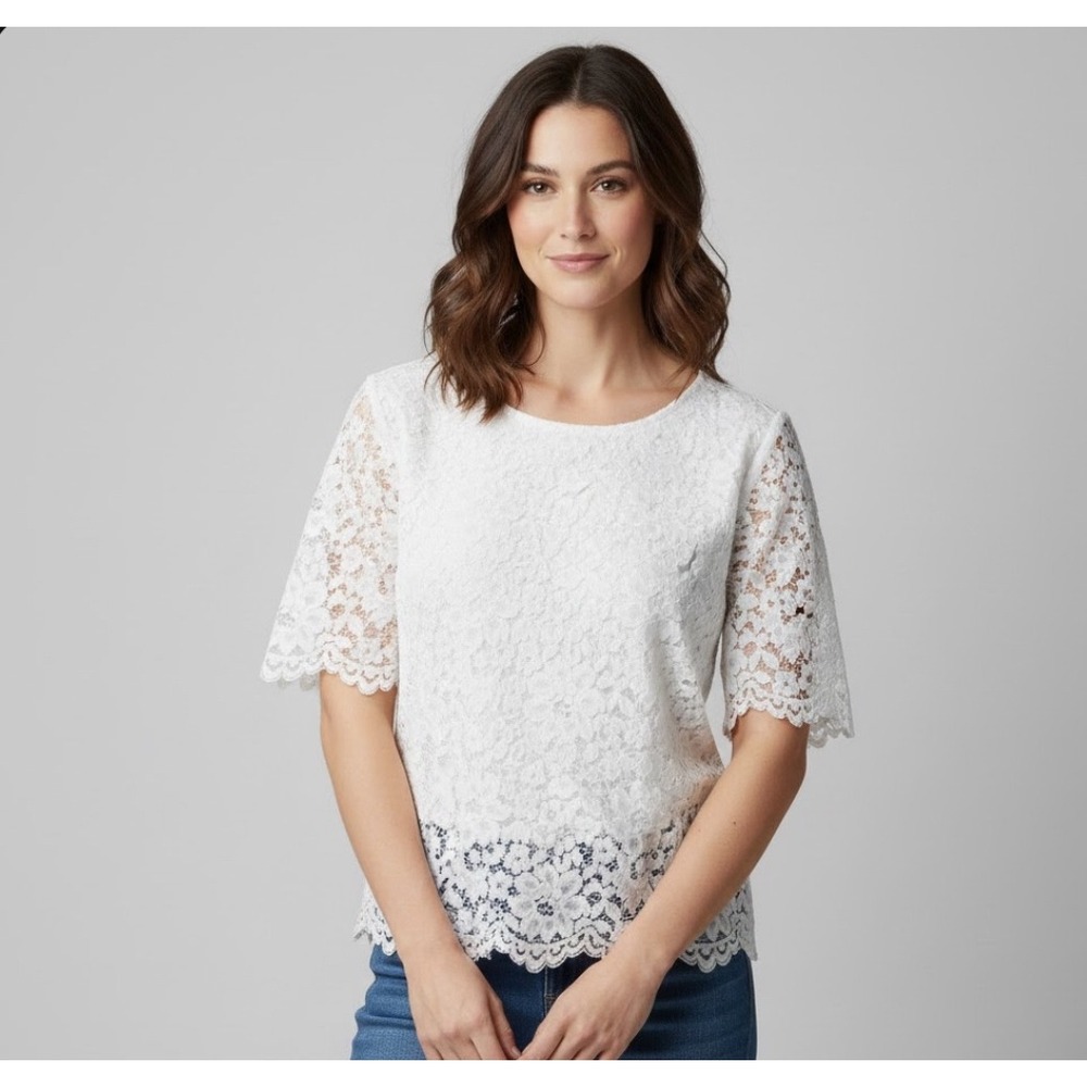 Talbots Woman Light Green Lace Overlay Top Short Sleeve Scoop Neck Plus Size 20W